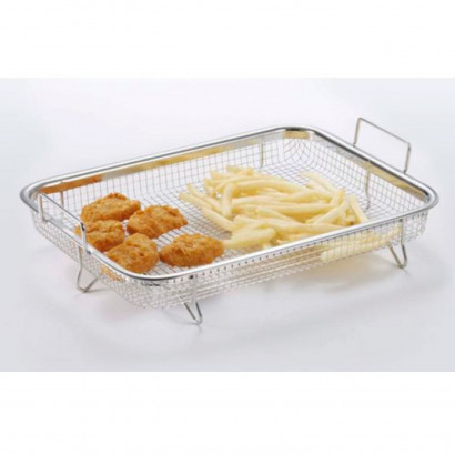 Bandeja, rejilla de horno de acero inoxidable con patas y asas 31,7 x 22,4 x 8 cm, rejilla rectangular para hornear, asado, grill, patatas, verdura, carne, cocina