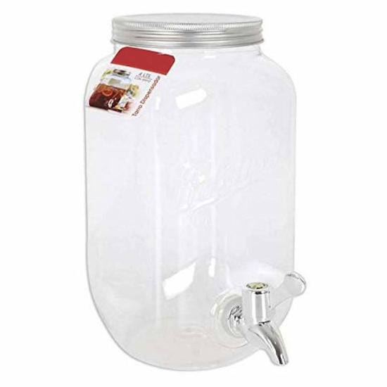 Tarro dispensador de bebidas de plástico con grifo 4 litros, botella, bote, frasco con tapón metálico de rosca y línea de medida, 26 x 13 cm