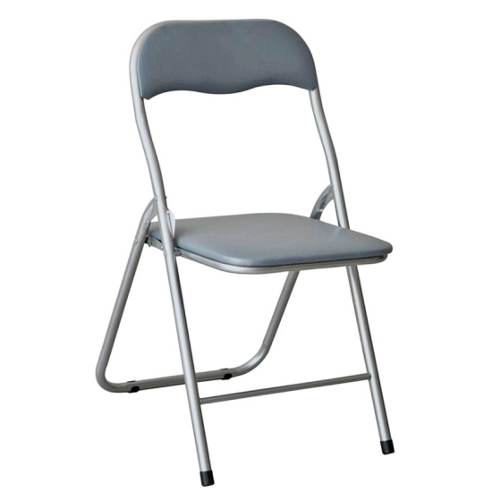 Silla plegable metálica, asiento y respaldo acolchado, gomas antideslizantes y reposapiés, hogar, jardín, camping (Gris, 80 x 43 x 45 cm)