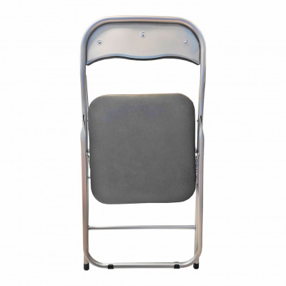 Silla plegable metálica, asiento y respaldo acolchado, gomas antideslizantes y reposapiés, hogar, jardín, camping (Gris, 80 x 43 x 45 cm)