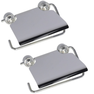 Pack de 2 portarrollos de pared cromado de acero inoxidable de 14 x 12,5 x2,5 cm con tornillos para anclar a la pared. Soporte para el papel higienico con diseño moderno de inox para el baño del hogar