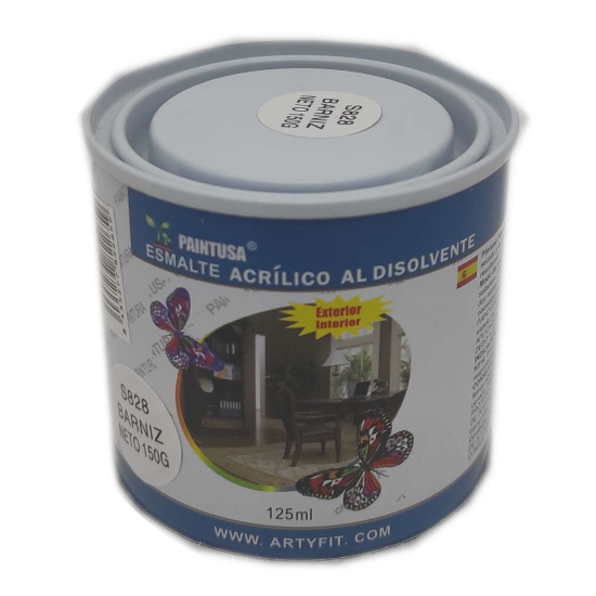 Paintusa -  Bote de barniz esmalte acrilico S828 125 ml, válido para multitud de tipos de maderas de interior y exterior. Esmalte al disolvente, válido para distintos materiales de 6,5 x 6,7  x 6,7 cm