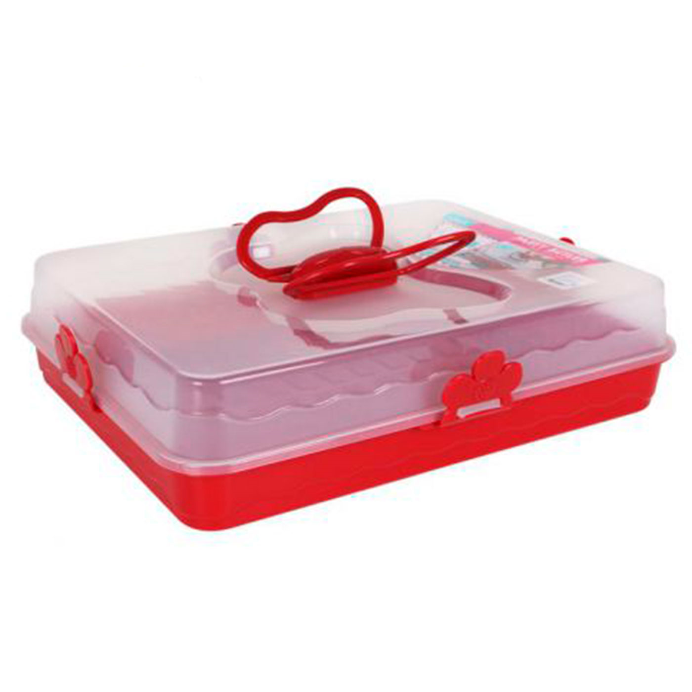 Tartera rectangular de plástico transparente con tapa y asas con forma de mariposa 37 x 28 x 9 cm, recipiente para transportar tartas, pasteles, comida, alimentos con cierres seguros, color aleatorio