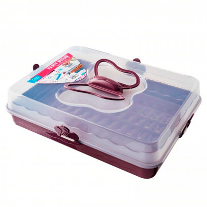 Tartera rectangular de plástico transparente con tapa y asas con forma de mariposa 37 x 28 x 9 cm, recipiente para transportar tartas, pasteles, comida, alimentos con cierres seguros, color aleatorio