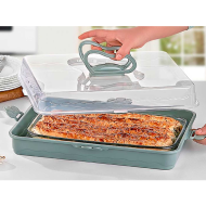 Tartera rectangular de plástico transparente con tapa y asas con forma de mariposa 37 x 28 x 9 cm, recipiente para transportar tartas, pasteles, comida, alimentos con cierres seguros, color aleatorio