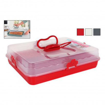 Tartera rectangular de plástico transparente con tapa y asas con forma de mariposa 37 x 28 x 9 cm, recipiente para transportar tartas, pasteles, comida, alimentos con cierres seguros, color aleatorio