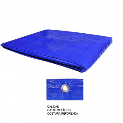 Toldo de polietileno azul de 4 x 5 m e impermeable, irrompible, lavable con ojetes metalizos cada metro. Plástico de polietileno para distintos usos con costuras reforzadas. Lona de plástico grande