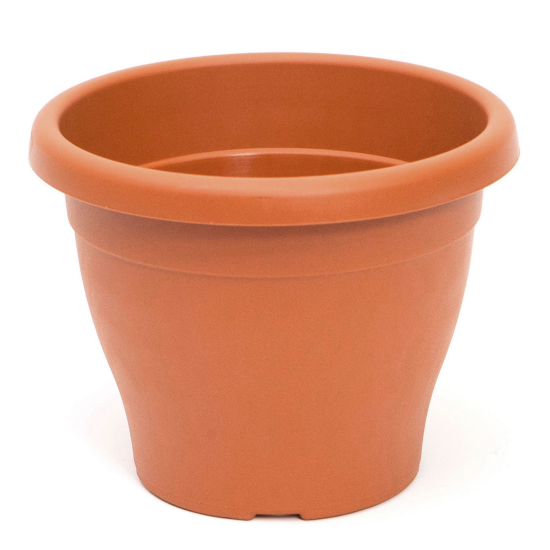 Maceta de plástico redonda marrón, 34 cm, 17 litros, modelo Mediterránea para plantas y flores con orificios inferiores, recipiente, macetero, jardín exterior, terraza, balcón e interior del hogar