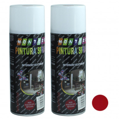 Montoro - Pack 2 botes de pintura en spray rojo oscuro A05 400 ml, válido para multitud de superficies de interior y exterior. Pintura en spray, válida para distintos materiales de 20 x6,5 x6,5 cm