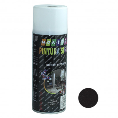 Montoro - Bote de pintura en spray negro satinado SA01 400 ml, válido para multitud de superficies de interior y exterior. Pintura en spray, válida para distintos materiales de 20 x 6,5 x 6,5 cm