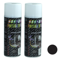 Montoro - Pack 2 botes de pintura en negro satinado  SA01 400 ml, válido para multitud de superficies de interior y exterior. Pintura en spray, válida para distintos materiales de 20 x6,5x6,5 cm