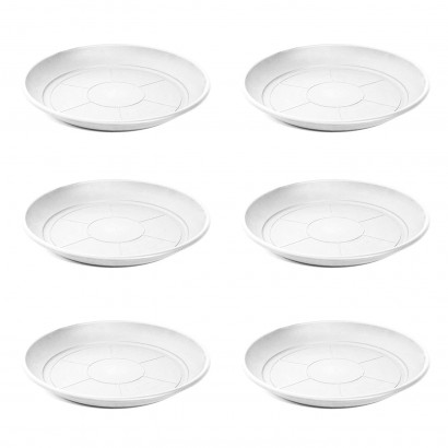 Pack de 6 platos de plástico de color blanco para macetas de 50/60 cm "mediterránea". Set de 6 bandejas redondas para tiestos válidas para interior o exterior. Juego de 6 piezas para jardinería