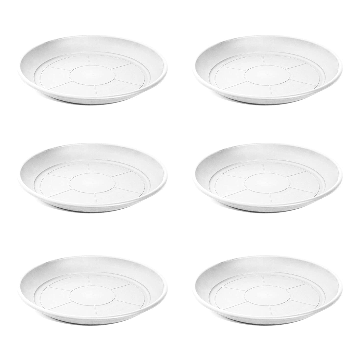 Pack de 6 platos de plástico de color blanco para macetas de 50/60 cm "mediterránea". Set de 6 bandejas redondas para tiestos válidas para interior o exterior. Juego de 6 piezas para jardinería