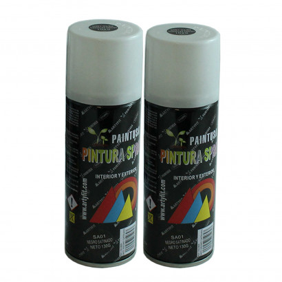 Montoro - Pack 2 botes de pintura en negro satinado SA01 200 ml, válido para multitud de superficies de interior y exterior. Pintura en spray, válida para distintos materiales de 17 x 5 x 5 cm