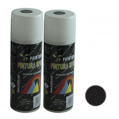 Montoro - Pack 2 botes de pintura en negro satinado SA01 200 ml, válido para multitud de superficies de interior y exterior. Pintura en spray, válida para distintos materiales de 17 x 5 x 5 cm