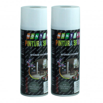 Montoro - Pack 2 botes de pintura en spray gris oscuro A10 400 ml, válido para multitud de superficies de interior y exterior. Pintura en spray, válida para distintos materiales de 20 x 6,5 x 6,5 cm