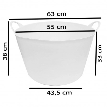 Tradineur - Capazo de plástico, cubo flexible multiusos con asas, establo, alimentación de animales, mezcla, jardín, agricultura (Blanco, 65 litros)