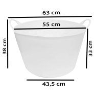 Tradineur - Capazo de plástico, cubo flexible multiusos con asas, establo, alimentación de animales, mezcla, jardín, agricultura (Blanco, 65 litros)