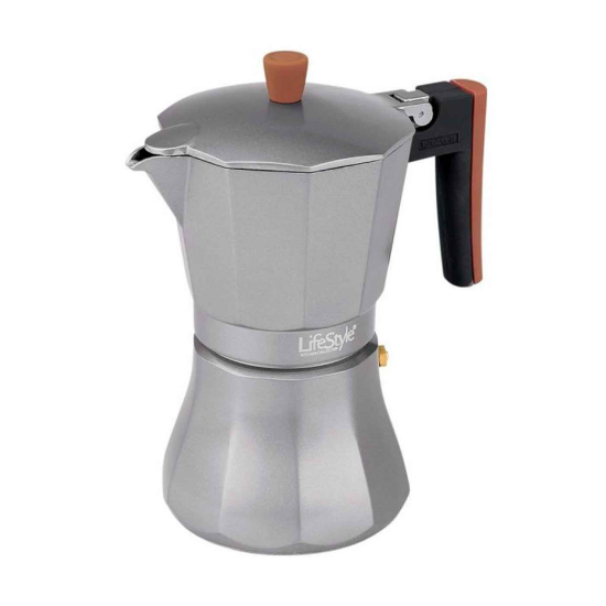 Cafetera italiana de aluminio, Capacidad: 9 tazas, Asa silicona, Inducción, asa silicona. 24 x 16 x 12 cm