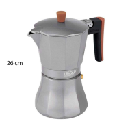 Cafetera italiana de aluminio, Capacidad: 9 tazas, Asa silicona, Inducción, asa silicona. 24 x 16 x 12 cm