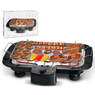 Tradineur - Barbacoa eléctrica portátil con bandeja antigoteo, parrilla con termostato ajustable, fácil de limpiar, superficie de 38 x 22 cm, 2000 W