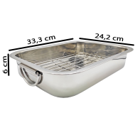 Tradineur - Bandeja de horno de acero inoxidable con grill y asas abatibles, fuente rectangular para asar con rejilla, rustidera de cocina, 30 cm