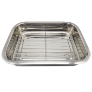 Tradineur - Bandeja de horno de acero inoxidable con grill y asas abatibles, fuente rectangular para asar con rejilla, rustidera de cocina, 30 cm