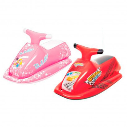 Tradineur - Flotador hinchable infantil con forma de moto de agua, vinilo resistente, valvula de seguridad. 89 x 46 cm.