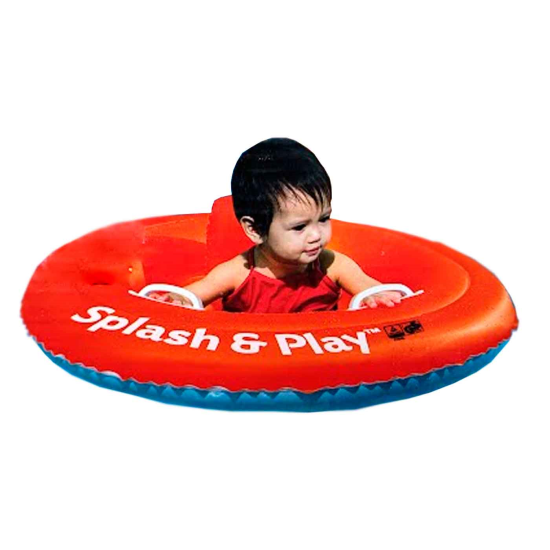 Tradineur - Flotador hinchable infantil para bebes, PVC resistente, 2 asas de agarre, Color rojo. Diámetro 69 cm.