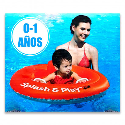 Tradineur - Flotador hinchable infantil para bebes, PVC resistente, 2 asas de agarre, Color rojo. Diámetro 69 cm.