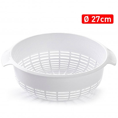 Tradineur - Escurreverduras de plástico, colador con asas, cesta de drenaje de frutas, verduras, pasta, cocina (Blanco, Ø 27 cm)