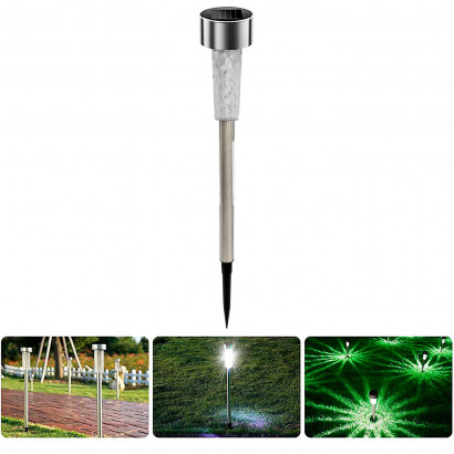 Tradineur - Antorcha de jardín de acero inoxidable, luz solar, lámpara solar recargable para césped, patio, paseos, decoración exterior, 28,5 x 5,5 cm