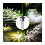 Tradineur - Antorcha de jardín de acero inoxidable, luz solar, lámpara solar recargable para césped, patio, paseos, decoración exterior, 28,5 x 5,5 cm