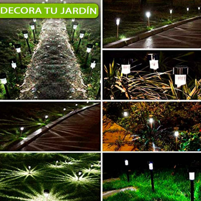 Tradineur - Antorcha de jardín de acero inoxidable, luz solar, lámpara solar recargable para césped, patio, paseos, decoración exterior, 28,5 x 5,5 cm