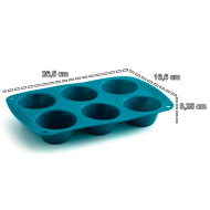 Tradineur - Molde para moffins, fabricada en silicona, 6 moldes para muffins, apto para horno, microondas y frigorífico. 26,5 x 16,6 cm