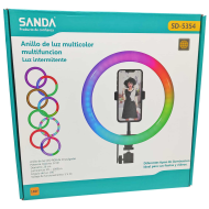 Anillo de luz multicolor LED, aro iluminación fotográfica con soporte para móvil, videoconferencia, selfie, Tik Tok, maquillaje, Youtube Live, Ø 26 cm