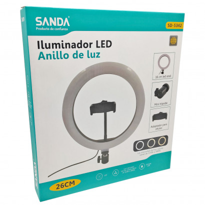 Anillo, aro de luz LED, iluminación fotográfica con soporte para móvil, videoconferencia, selfie, Tik Tok, maquillaje, Youtube Live, Ø 26 cm