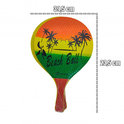 Tradineur - Set de 2 palas de playa con pelota, fabricado en madera, Para todas las edades. Diseño caribeño. 39,5 x 23,5 cm