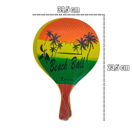 Tradineur - Set de 2 palas de playa con pelota, fabricado en madera, Para todas las edades. Diseño caribeño. 39,5 x 23,5 cm