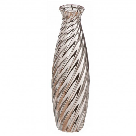 Tradineur - Jarrón metálico plateado, diseño con ondas, florero minimalista, recipiente para flores, decoración del hogar, 27,5