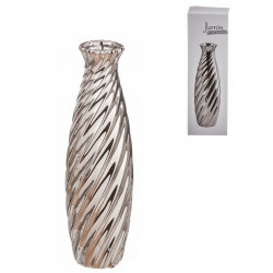 Tradineur - Jarrón metálico plateado, diseño con ondas, florero minimalista, recipiente para flores, decoración del hogar, 27,5