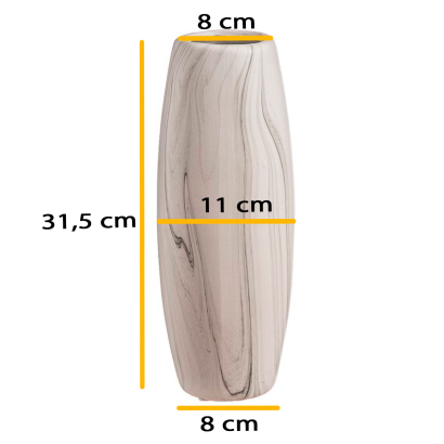 Tradineur - Jarrón de cerámica cilíndrico, diseño imitación mármol, florero minimalista, recipiente para flores, decoración del hogar, 31,5 x 11 cm