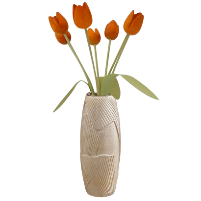 Tradineur - Jarrón de cerámica cilíndrico con relieves, florero elegante y minimalista, recipiente para flores, decoración del hogar, 29,5 x 11 cm, color aleatorio