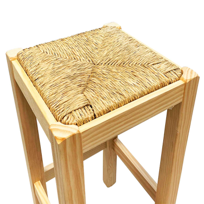 Tradineur - Taburete cuadrado de madera, asiento de rafia, banqueta con reposapiés, asiento de fibra natural, restaurante, cocina, 80 x 32,5 x 32,5 cm