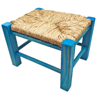 Tradineur - Taburete de madera infantil con asiento de rafia, banqueta para niños con reposapiés, hogar, colegio, 20 x 28 x 23,2 cm, color aleatorio