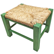 Tradineur - Taburete de madera infantil con asiento de rafia, banqueta para niños con reposapiés, hogar, colegio, 20 x 28 x 23,2 cm, color aleatorio