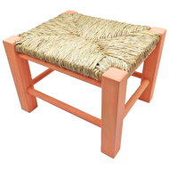 Tradineur - Taburete de madera infantil con asiento de rafia, banqueta para niños con reposapiés, hogar, colegio, 20 x 28 x 23,2 cm, color aleatorio