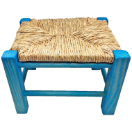 Tradineur - Taburete de madera infantil con asiento de rafia, banqueta para niños con reposapiés, hogar, colegio, 20 x 28 x 23,2 cm, color aleatorio