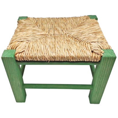 Tradineur - Taburete de madera infantil con asiento de rafia, banqueta para niños con reposapiés, hogar, colegio, 20 x 28 x 23,2 cm, color aleatorio