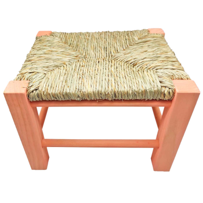 Tradineur - Taburete de madera infantil con asiento de rafia, banqueta para niños con reposapiés, hogar, colegio, 20 x 28 x 23,2 cm, color aleatorio